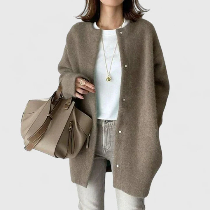 Women's khaki lightweight open front knit cardigan