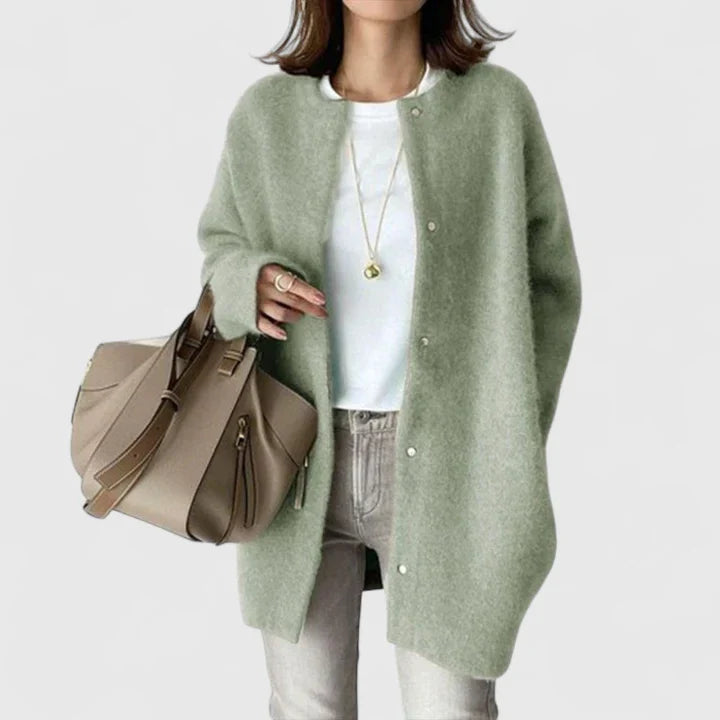 Women's khaki lightweight open front knit cardigan