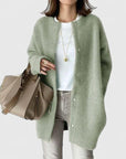 Women's khaki lightweight open front knit cardigan