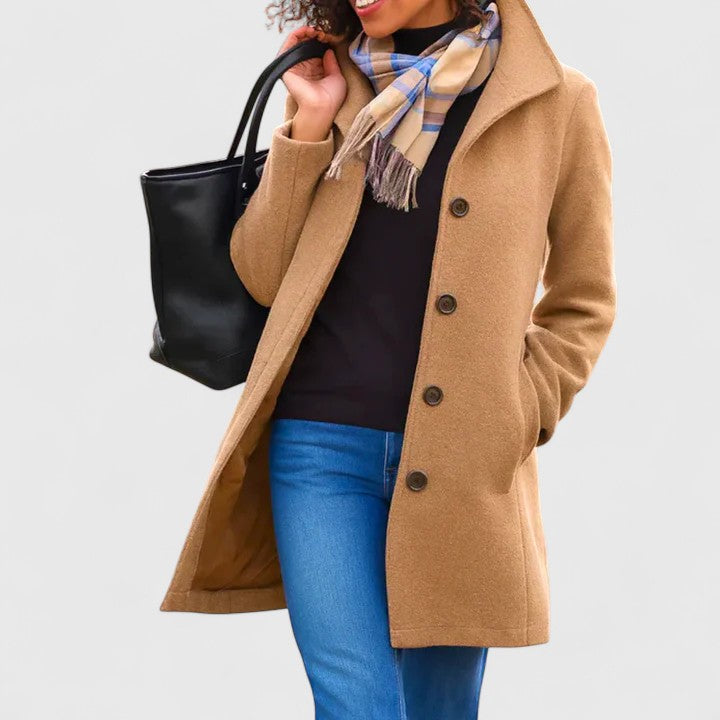 Women's khaki lightweight tailored coat with classic cut