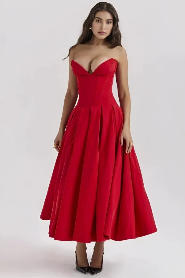 Sculpted Bodice A-Line Dress With Voluminous Skirt 6