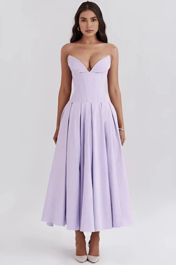 Sculpted Bodice A-Line Dress With Voluminous Skirt 9