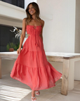 Women’s red women's strapless maxi dress