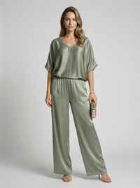 Iris | Women's Satin Lounge Set Wide Leg