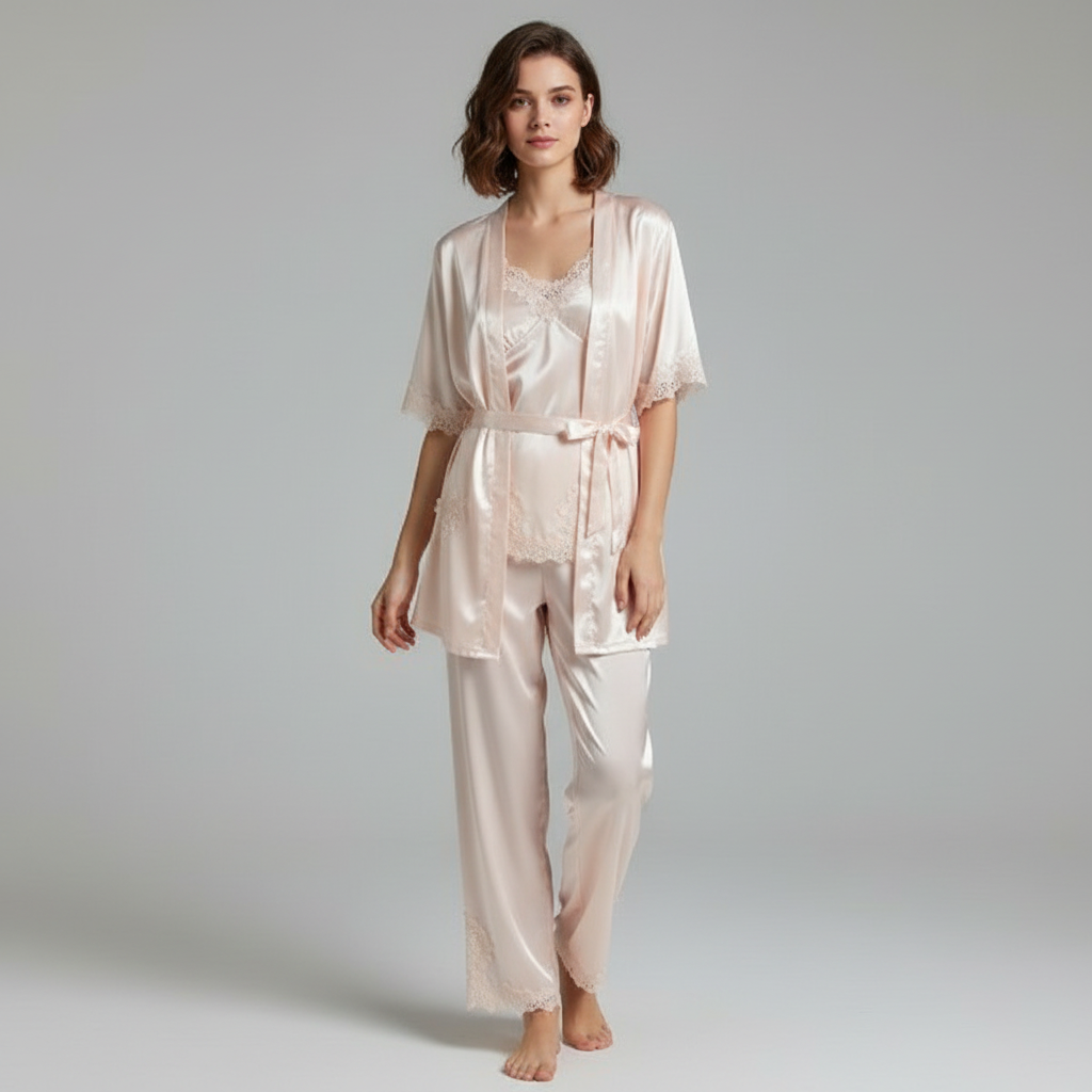 Women’s blue women's satin pyjama set