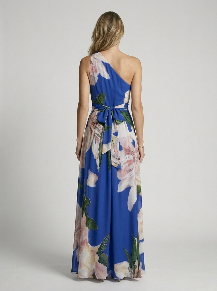 Women’s dark blue women's asymmetric floral maxi dress