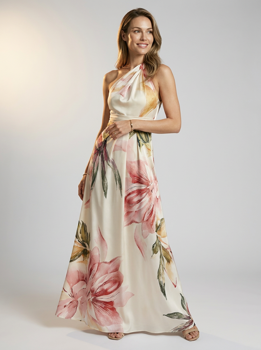 Women’s dark blue women's asymmetric floral maxi dress