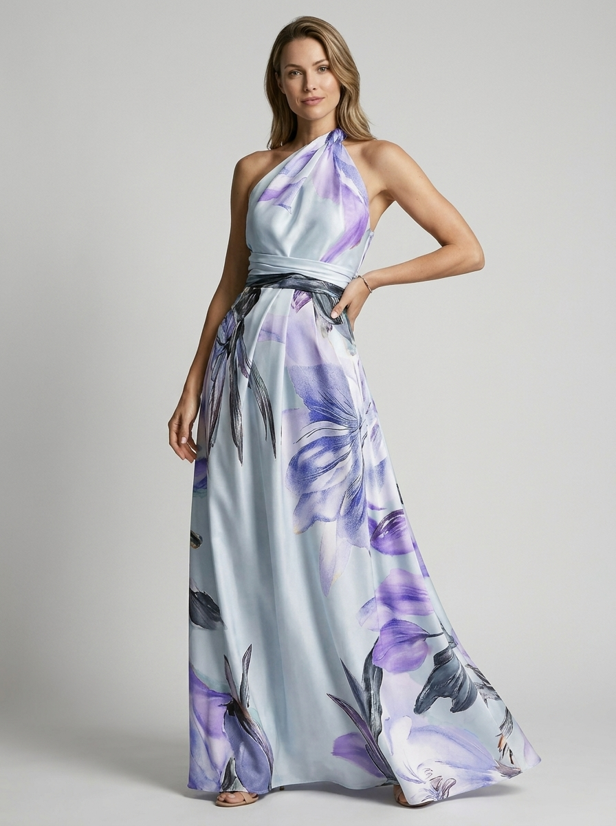 Women’s dark blue women's asymmetric floral maxi dress