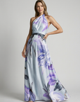 Women’s dark blue women's asymmetric floral maxi dress
