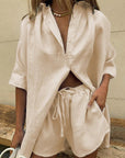 Women’s green women's linen two piece set
