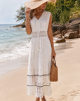Women’s white women's boho lace maxi dress v-neck