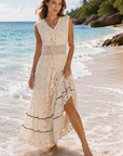 Women’s white women's boho lace maxi dress v-neck