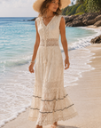 Women’s women's boho lace maxi dress v-neck