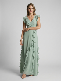 Elise | Women's Ruffle Maxi Dress Deep V-Neck
