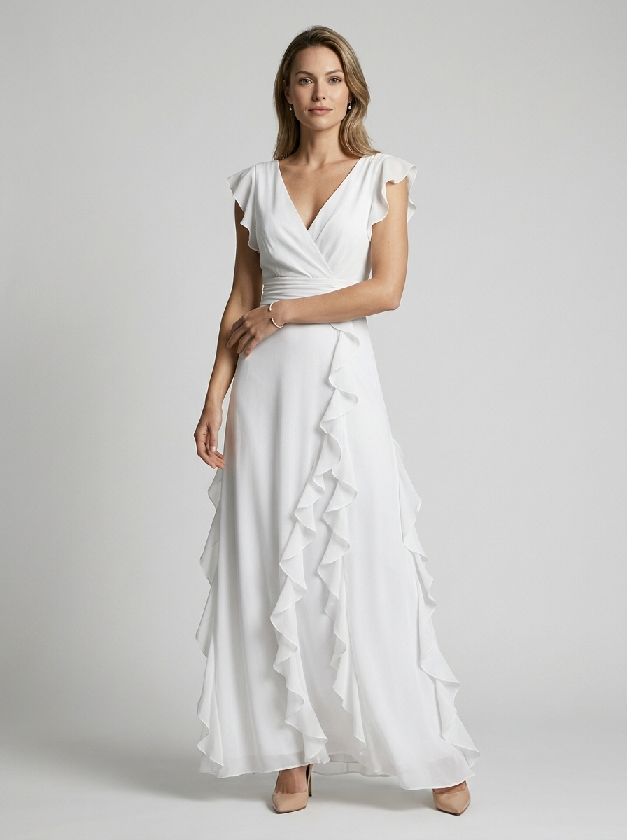 Women’s women's ruffle maxi dress deep v-neck