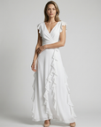 Women’s women's ruffle maxi dress deep v-neck