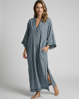 Women’s blue women's striped kaftan dress v-neck