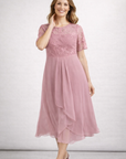 Women’s pink women's lace chiffon midi dress