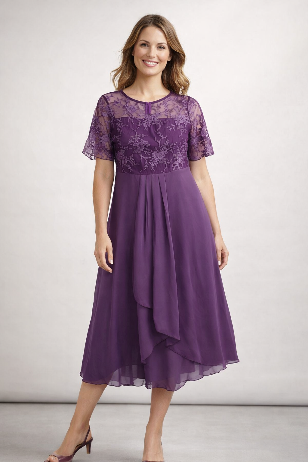 Women’s pink women's lace chiffon midi dress