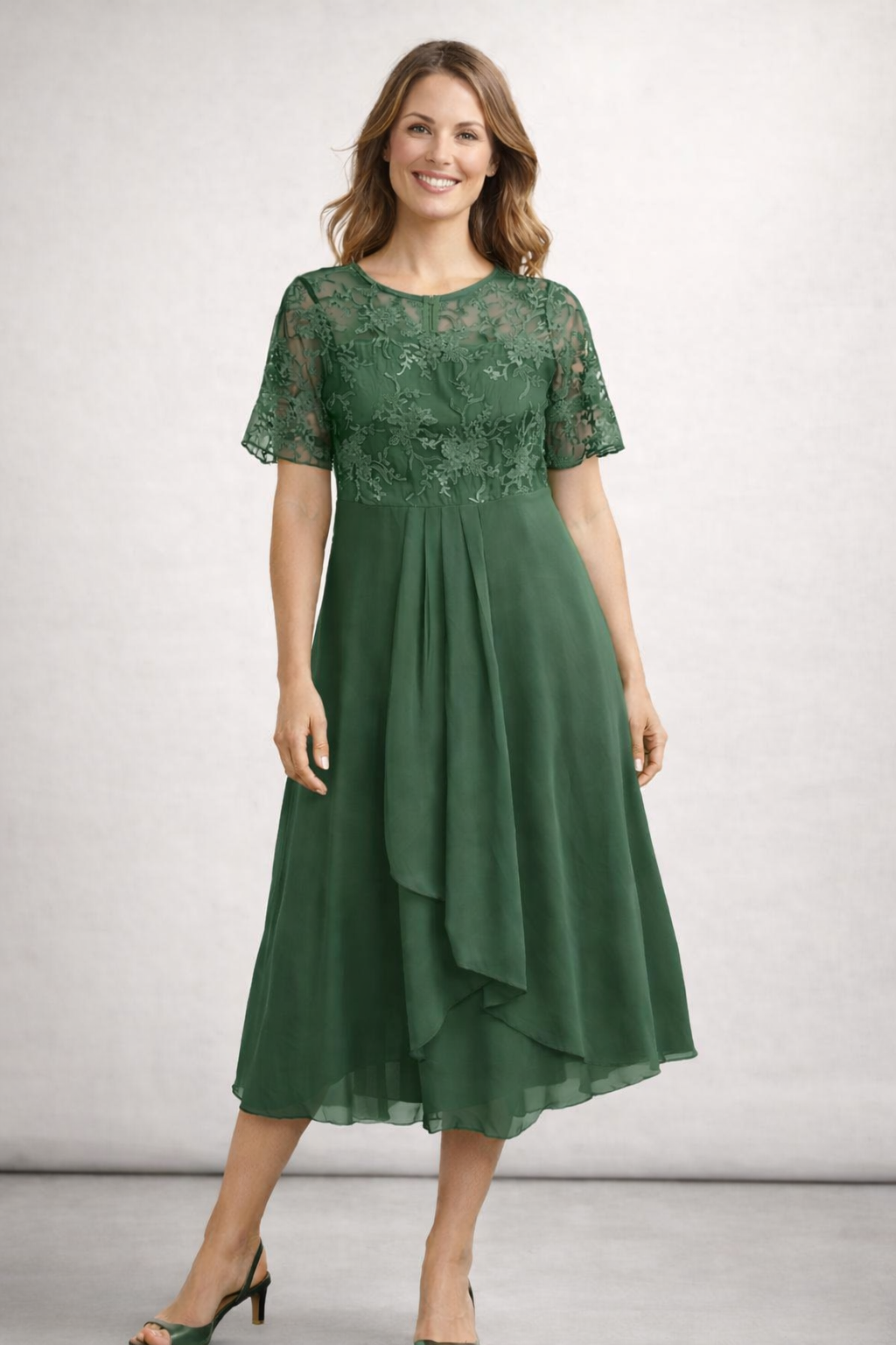 Women’s pink women's lace chiffon midi dress