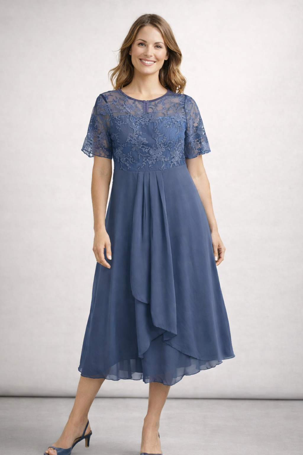 Women’s pink women's lace chiffon midi dress