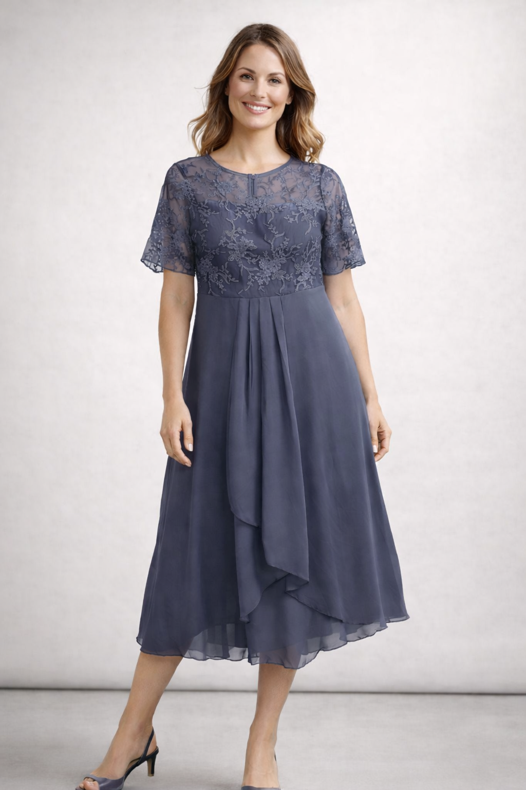 Women’s pink women's lace chiffon midi dress