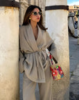 Women’s khaki women's linen two piece set