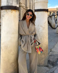 Women’s khaki women's linen two piece set