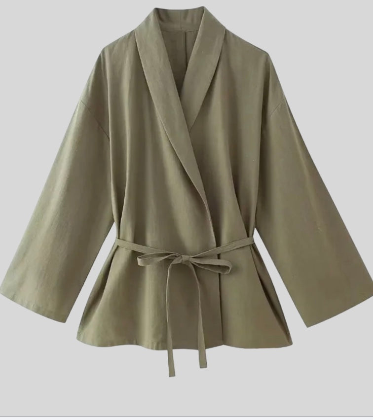 Women’s khaki women's linen two piece set