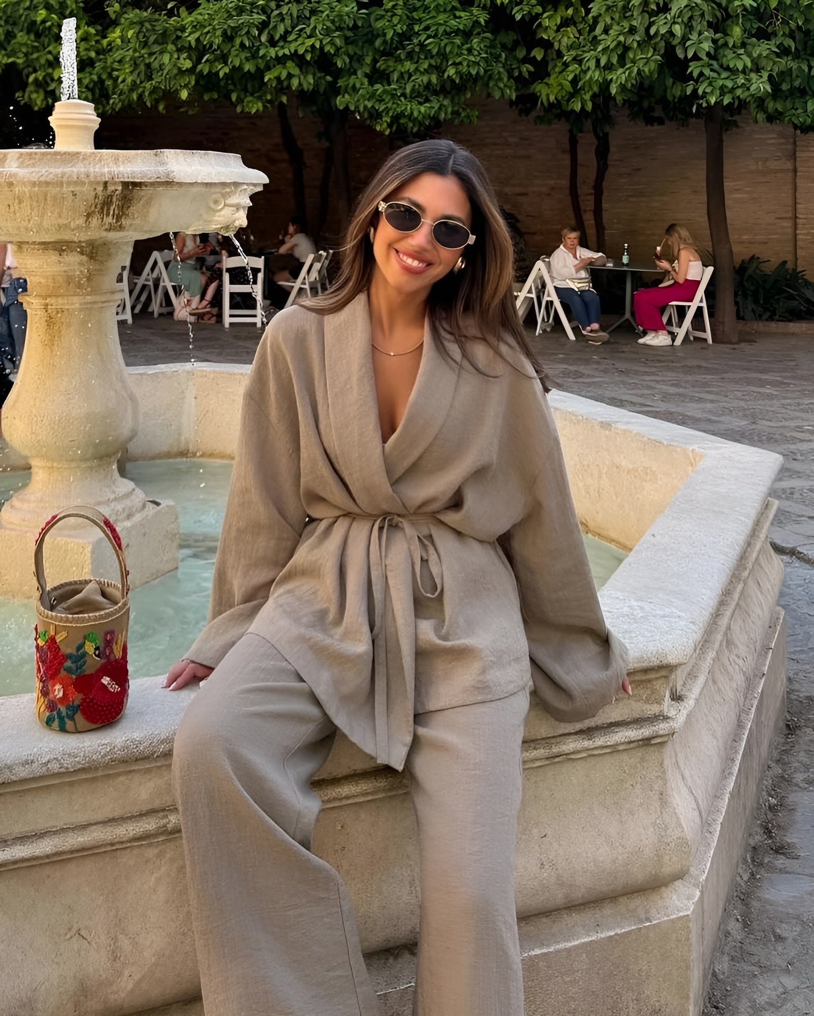 Women’s khaki women's linen two piece set