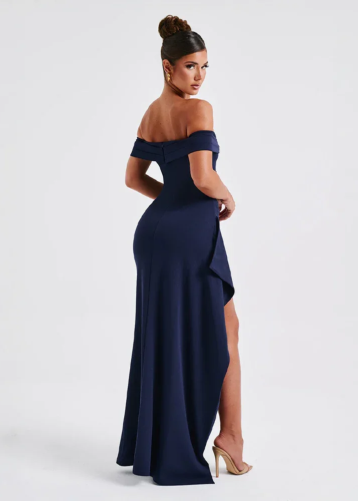 Women’s pink women's off-shoulder maxi dress slit