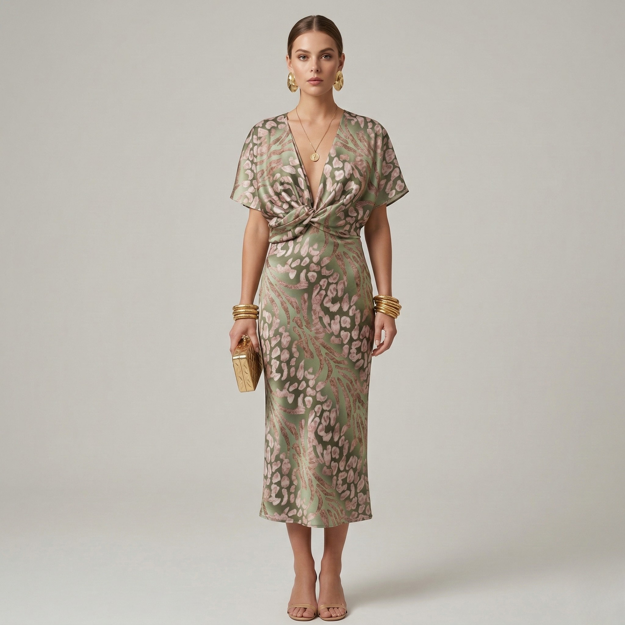 Women’s women's printed midi dress v-neck