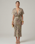 Women’s women's printed midi dress v-neck