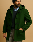 Men's long coat tailored zip front in green