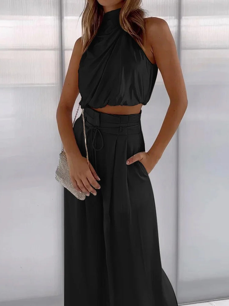 Women’s champagne women's satin two piece set