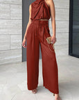 Women’s champagne women's satin two piece set