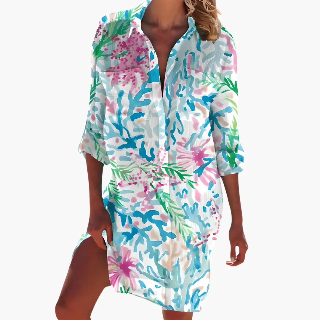 Shirt Dress for Women Long Sleeve Button Placket Knee-Length Loose Fit 6