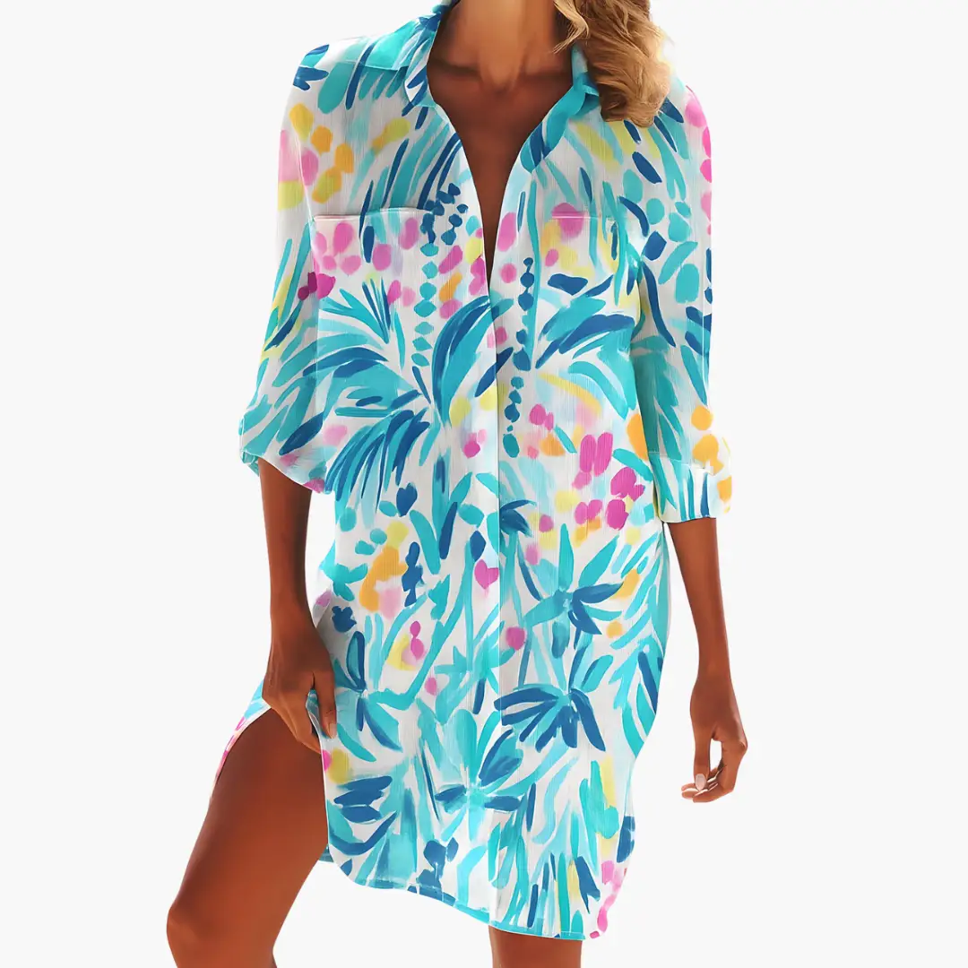 Shirt Dress for Women Long Sleeve Button Placket Knee-Length Loose Fit 9