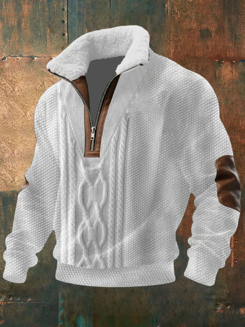 Men's white lined high-collar overshirt shacket