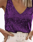 Sleeveless Top Women Sequin Detail Round Neck Casual Layering 3
