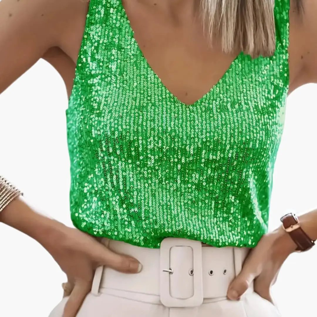 Sleeveless Top Women Sequin Detail Round Neck Casual Layering 6