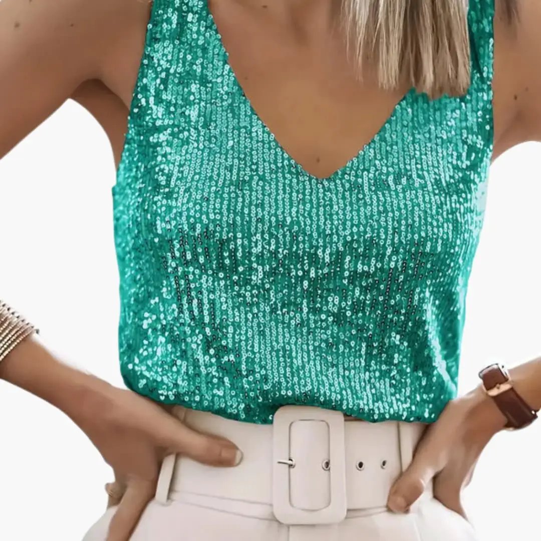 Sleeveless Top Women Sequin Detail Round Neck Casual Layering 7
