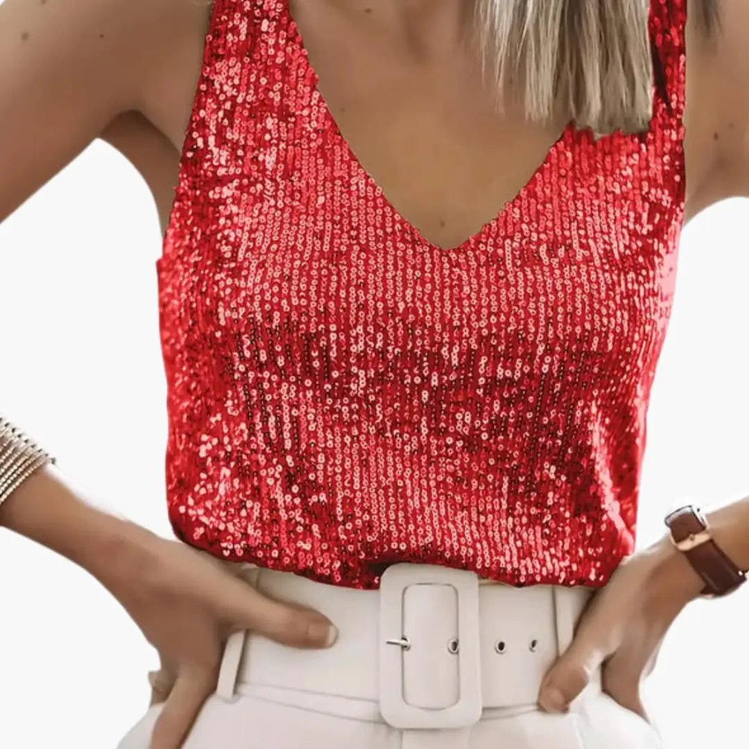 Sleeveless Top Women Sequin Detail Round Neck Casual Layering 8