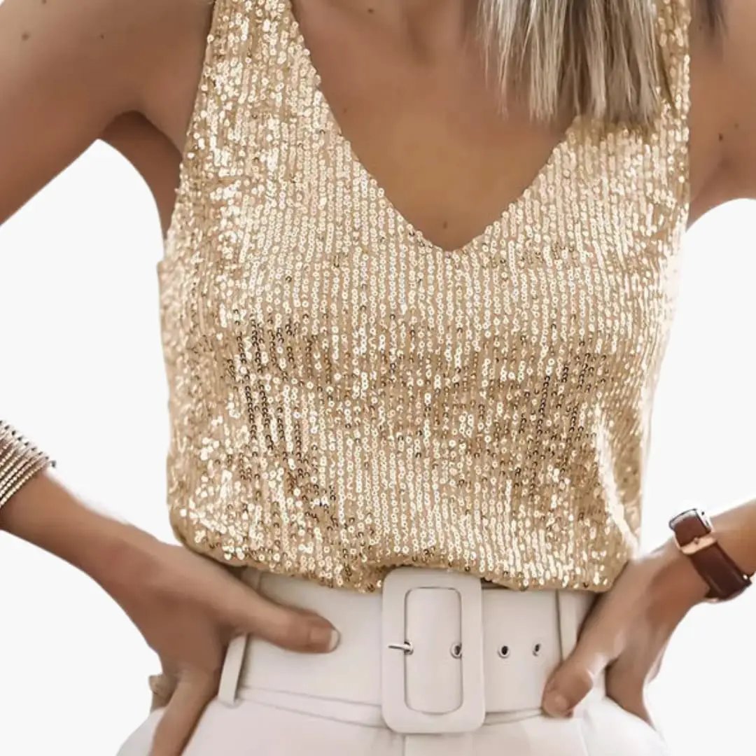 Sleeveless Top Women Sequin Detail Round Neck Casual Layering 9