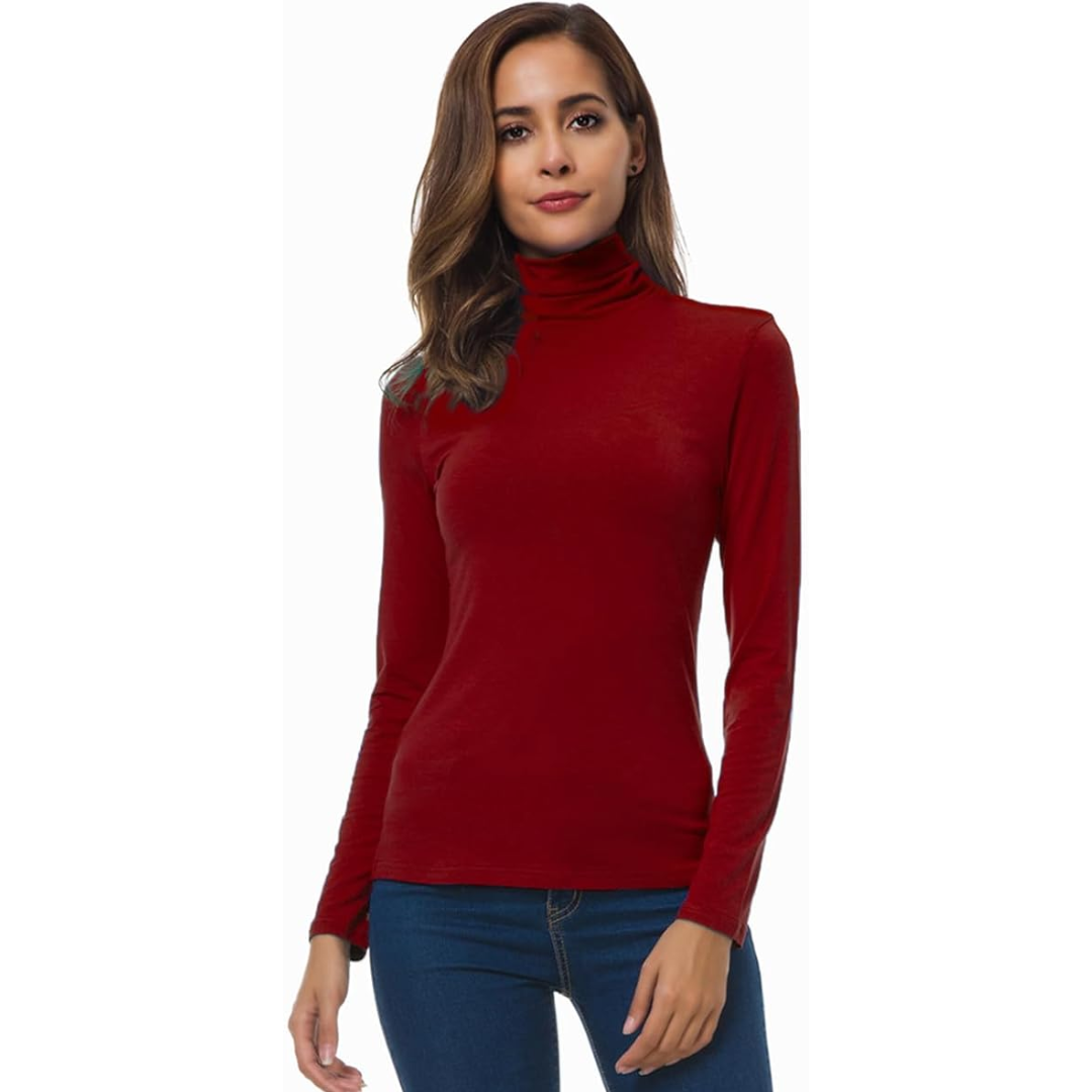 Women's red slim fit turtleneck jumper