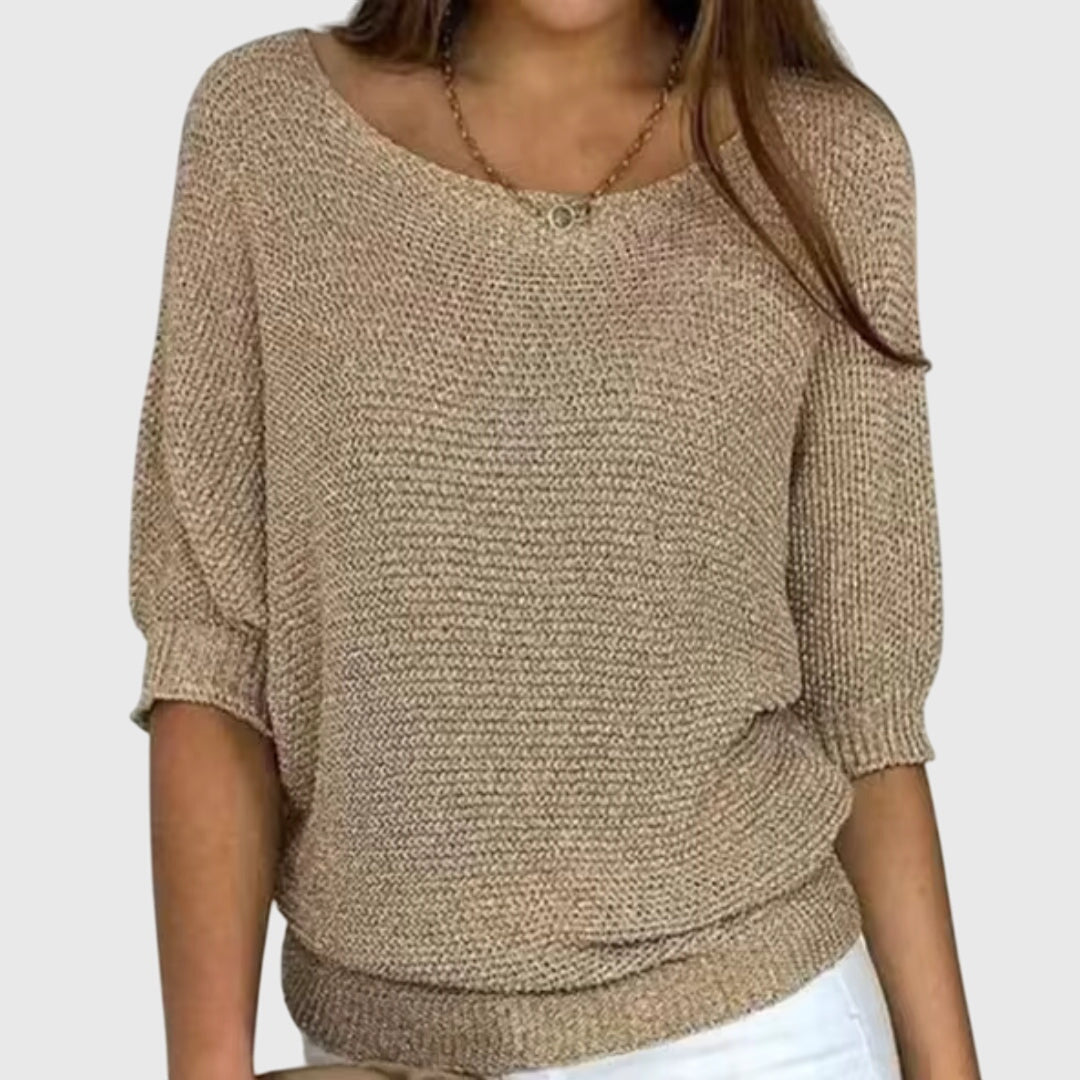Women's beige elegant soft-touch knit jumper