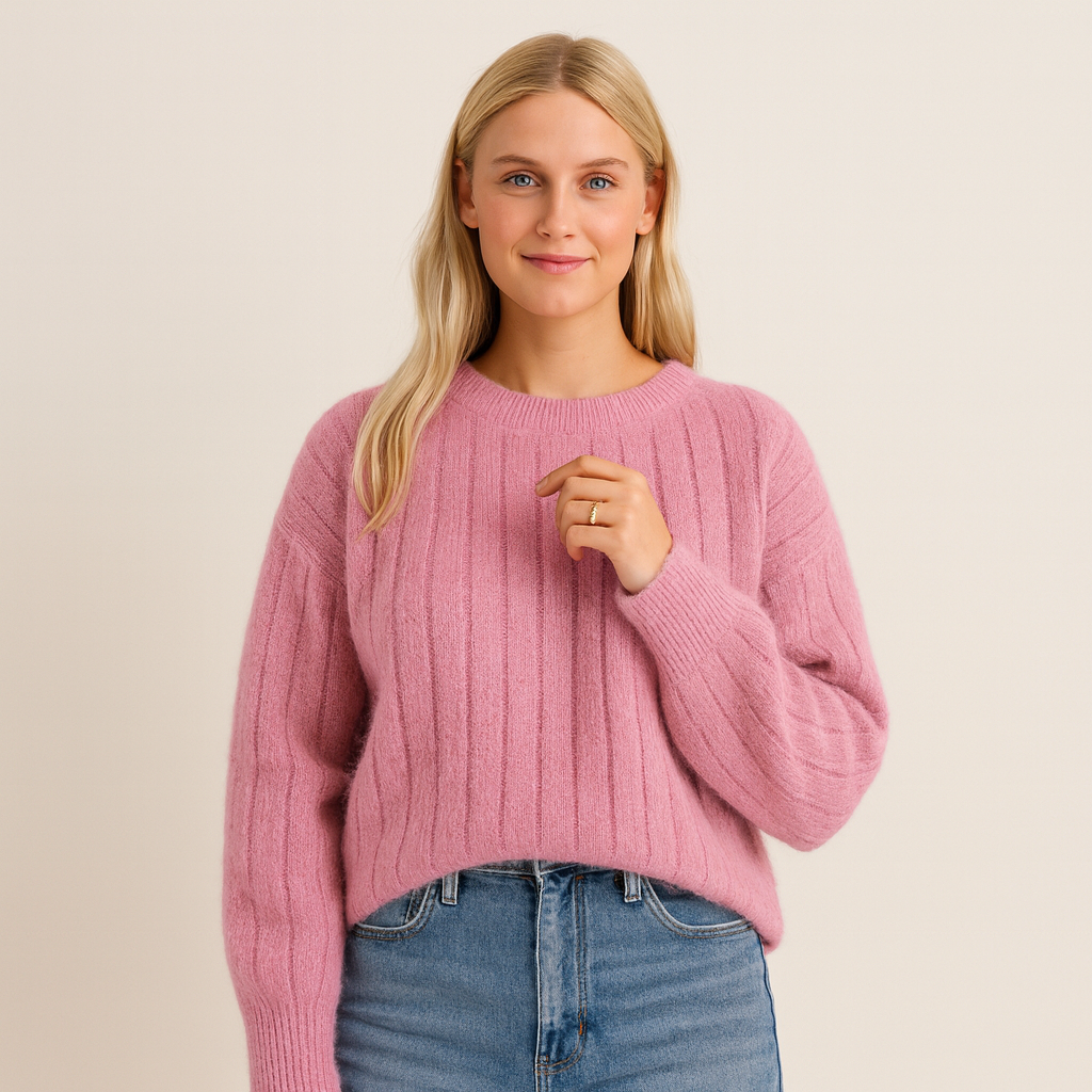 Women's cashmere jumper in pink, 100% premium cashmere, luxury soft winter knitwear
