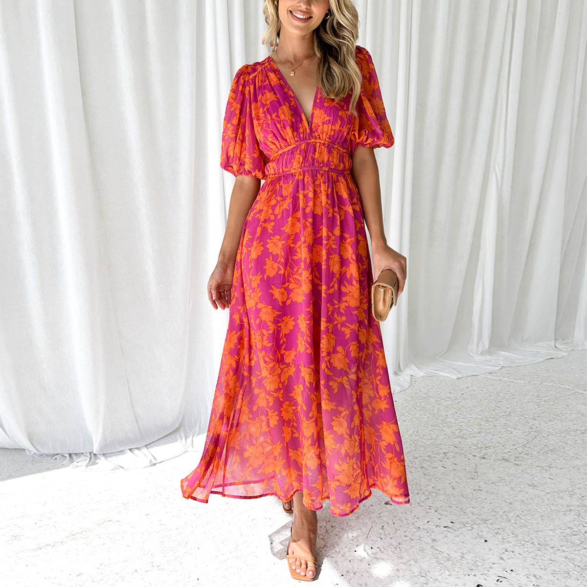 Women’s women's floral maxi dress v-neck
