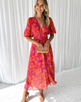 Women’s women's floral maxi dress v-neck
