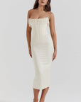 Strapless Satin Evening Dress With Pearl Embellishments 2